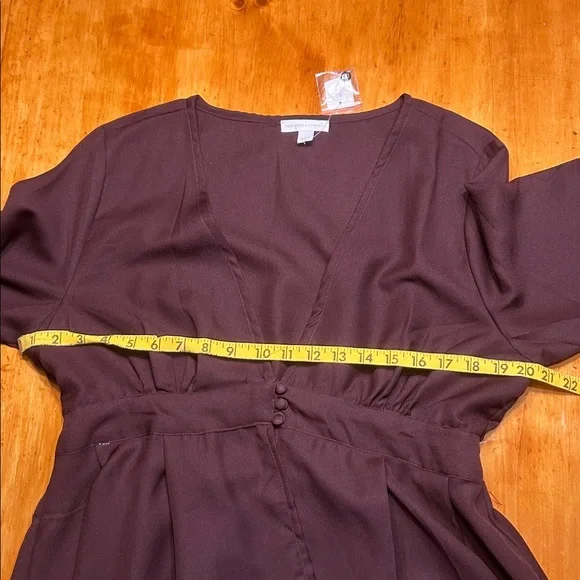 New York & Company Coffee Brown Long Sleeve Midi Chiffon Hi-Low Hem Dress - Picture 7 of 10